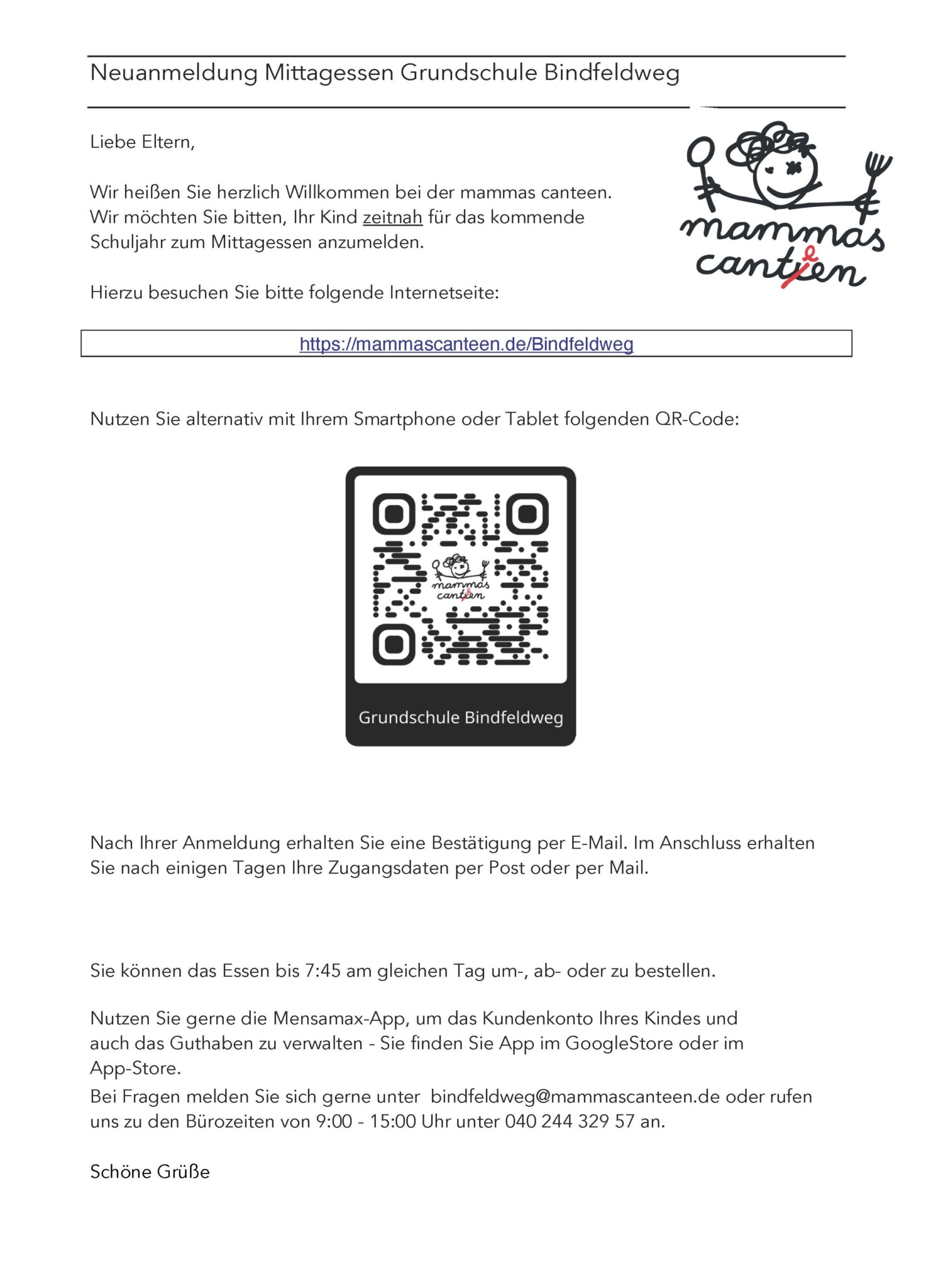 mammas canteen neues Anmedeverfahren Willkommen